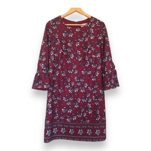 Nanette Lepore Wine Purple Blue Floral Long Sleeve Shift Dress Trumpet S…